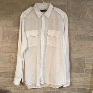 100% linen Ralph Lauren Men's White Button Down Shirt Black Label Made in Italy